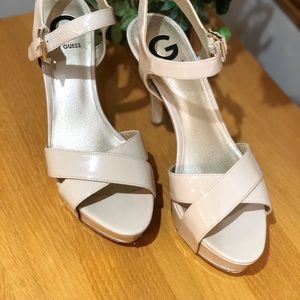 Beige patent leather heels